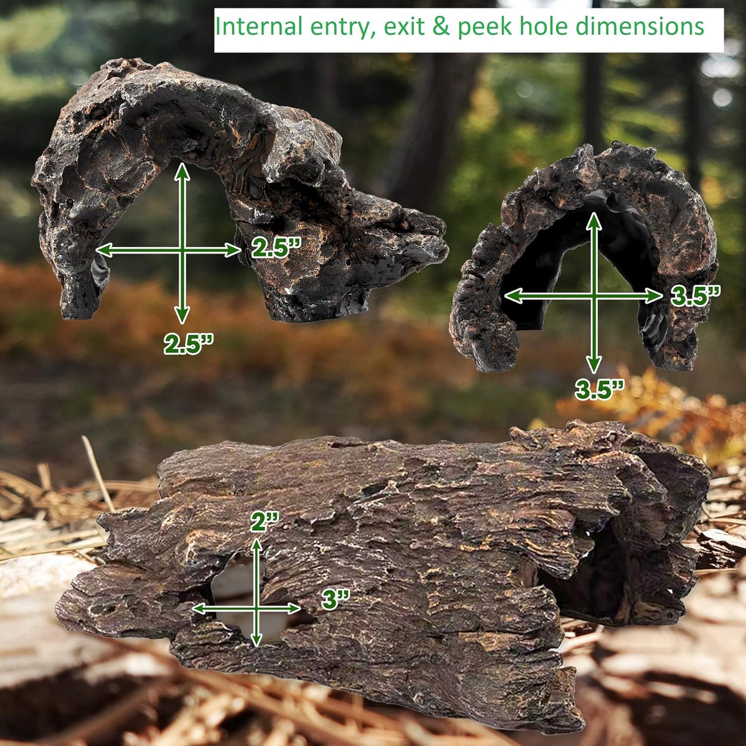 Lizard, Snake or Reptile Hide. XL Large 14" Hollow Log for Aquarium or Fish Tank. Bearded Dragon or Gecko Tank Accessories. Natural Looking Basking Platform, Shrimp or Betta...
