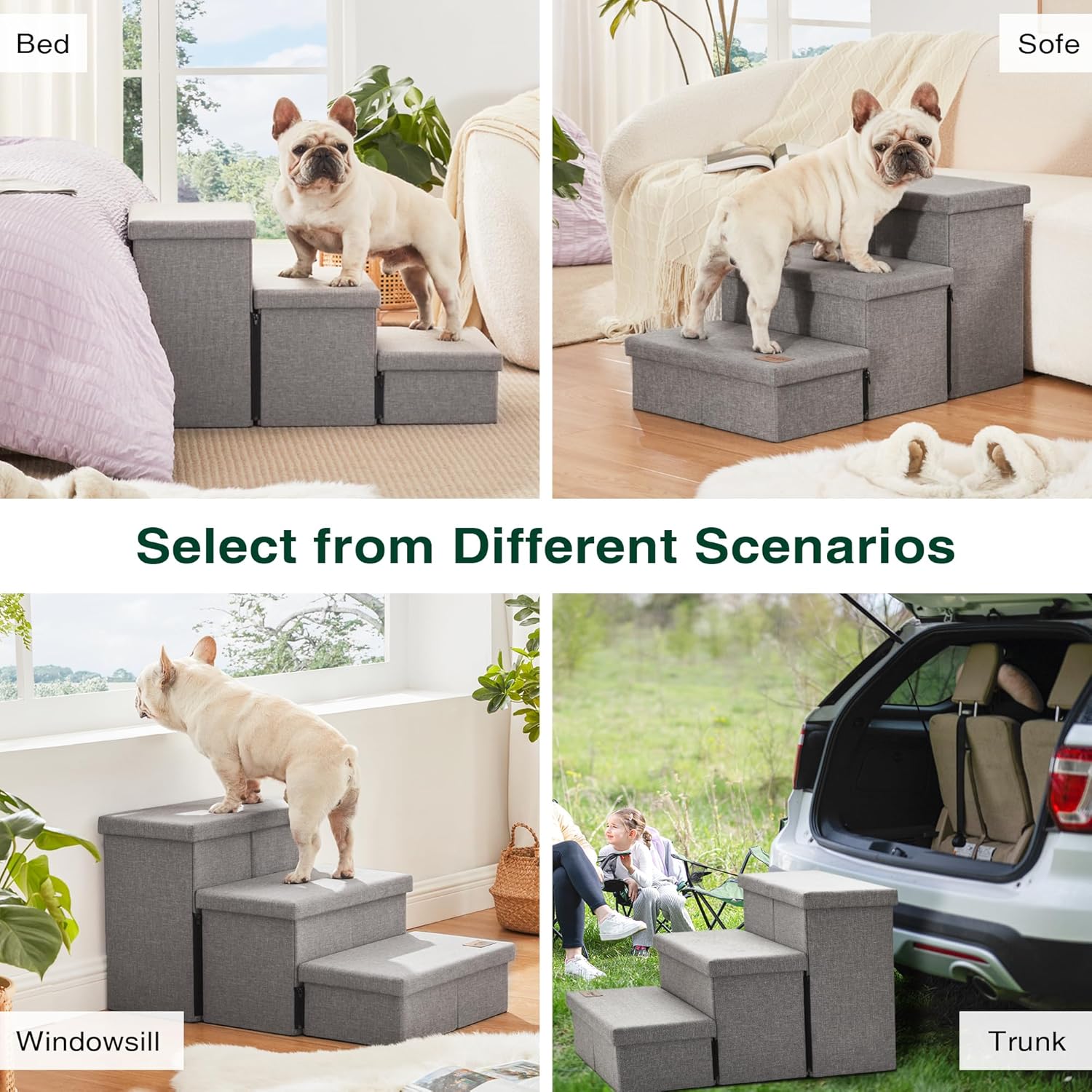 Love's cabin Dog Stairs for High Bed 18" H, Foldable Pet Stairs for Small Medium or Large Dogs Puppy with Storage for Bed or Couch, Cat Dog Steps Ramp with Zip up to 200 lbs,...