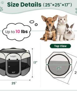 Love's cabin Pet Puppy Dog Playpen, Small Dog Tent Crates Cage Indoor/Outdoor, Portable Playpen for Cat, Foldable Pop Up Dog Kennel Playpen with Carring Case, Removable Zipper...