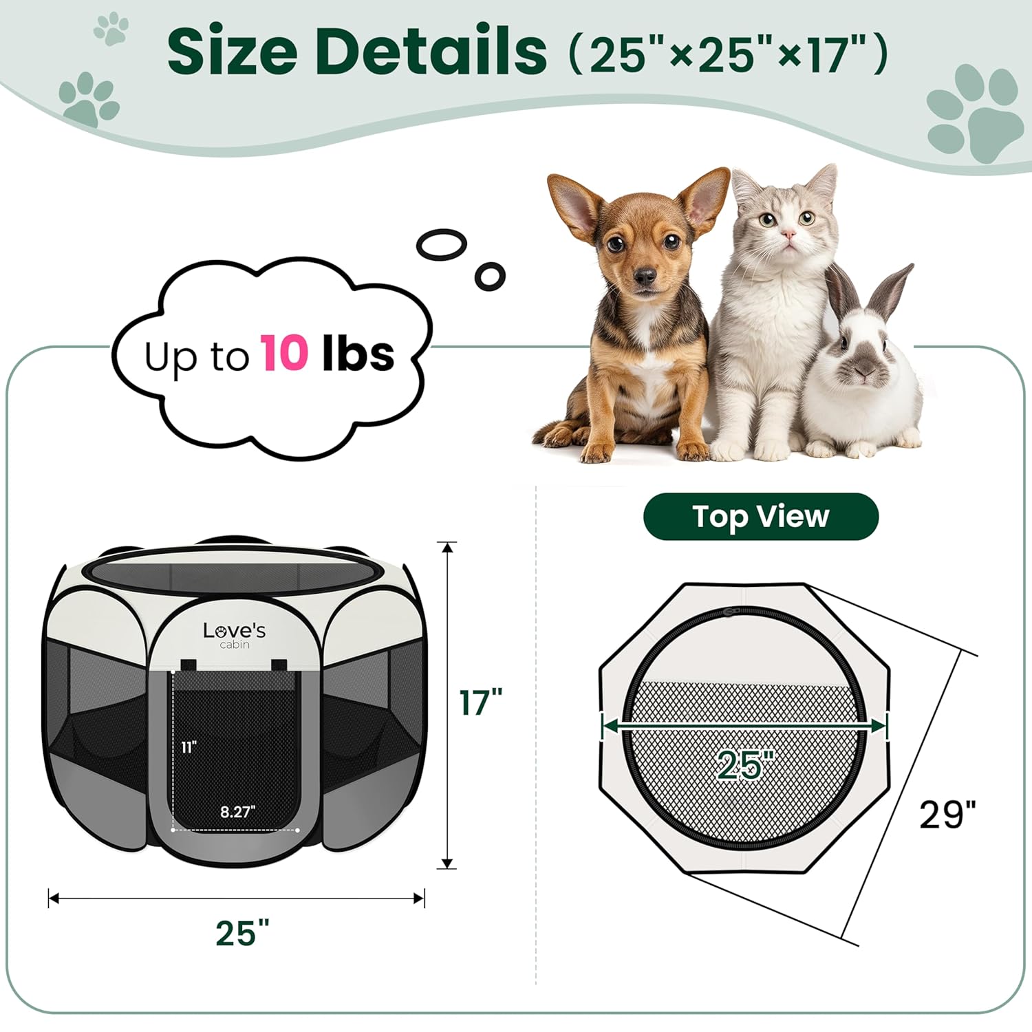 Love's cabin Pet Puppy Dog Playpen, Small Dog Tent Crates Cage Indoor/Outdoor, Portable Playpen for Cat, Foldable Pop Up Dog Kennel Playpen with Carring Case, Removable Zipper...
