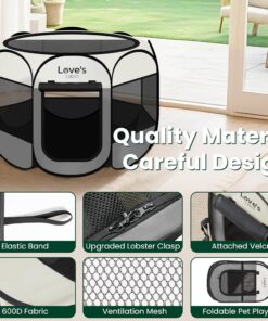 Love's cabin Pet Puppy Dog Playpen, Small Dog Tent Crates Cage Indoor/Outdoor, Portable Playpen for Cat, Foldable Pop Up Dog Kennel Playpen with Carring Case, Removable Zipper...