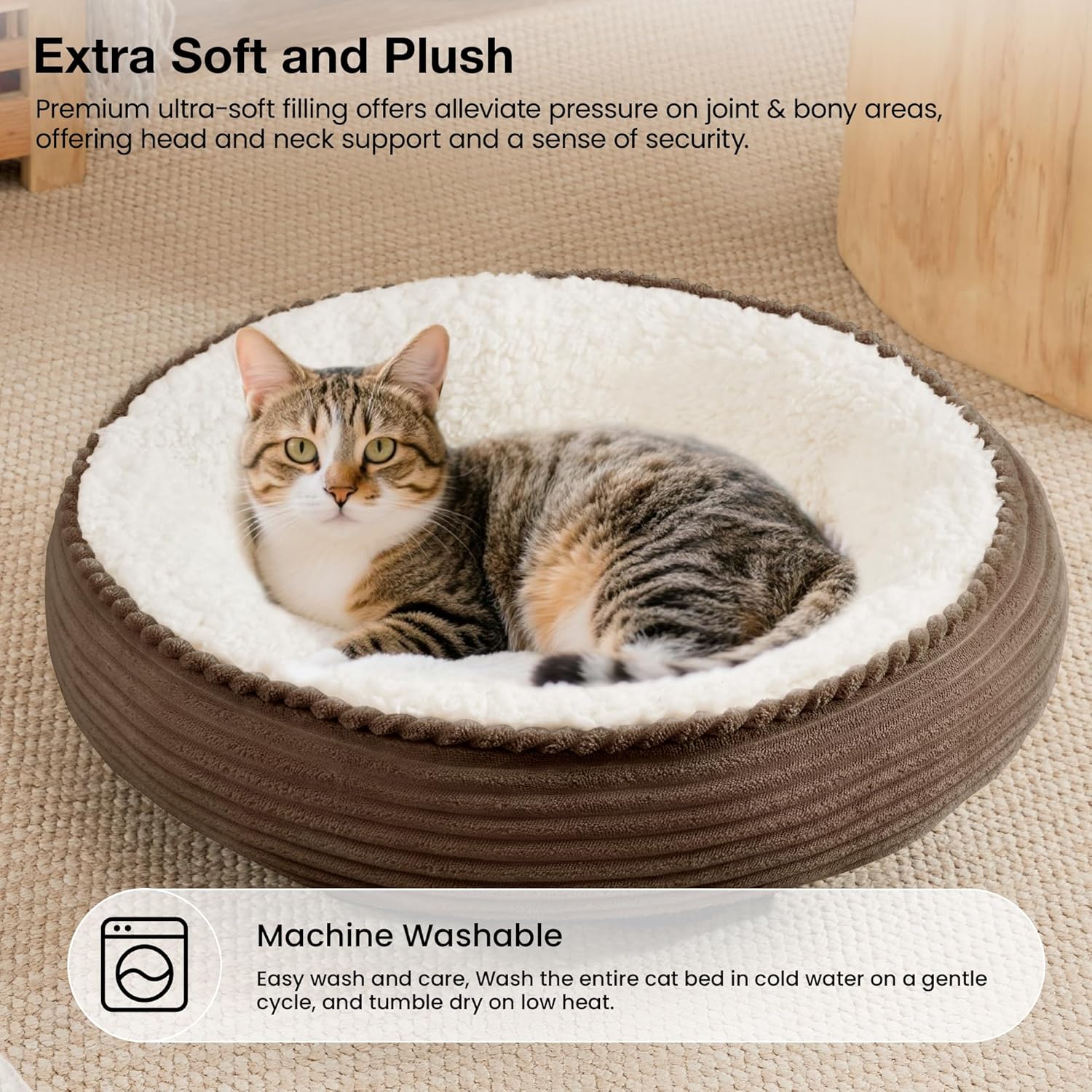 Love's cabin Round Donut Cat and Dog Cushion Bed, 20in Pet Bed for Cats or Small Dogs, Anti-Slip & Water-Resistant Bottom, Super Soft Durable Fabric Pet beds, Washable Luxury...