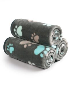Luciphia 1 Pack 3 Blankets Fluffy Premium Fleece Pet Blanket Flannel Paw Printed Throw for Dog Cat(Small 23x16'', Grey)