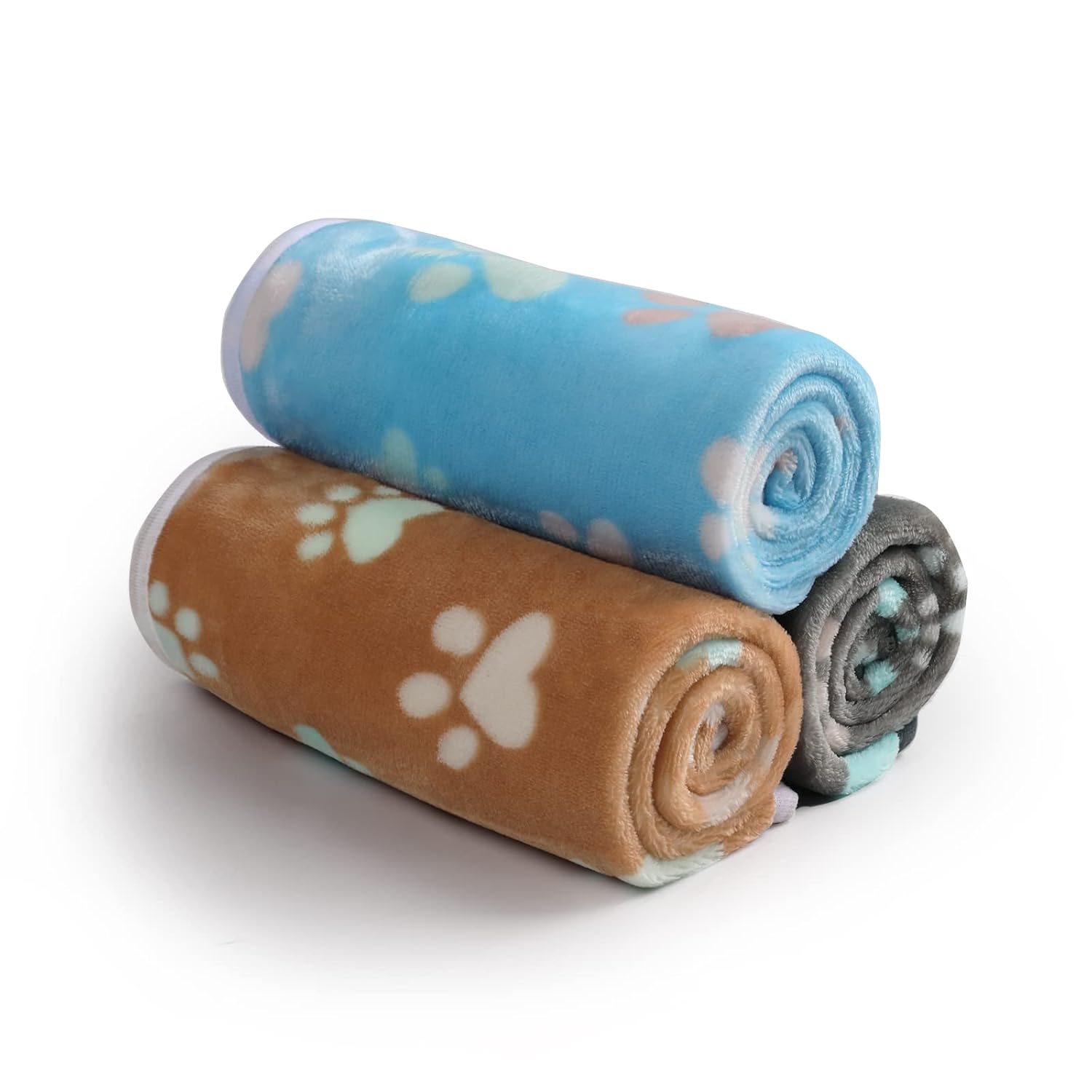 Luciphia 1 Pack 3 Blankets Fluffy Premium Fleece Pet Blanket Flannel Paw Printed Throw for Dog Cat(Small 23x16'', Grey/Brown/Blue)