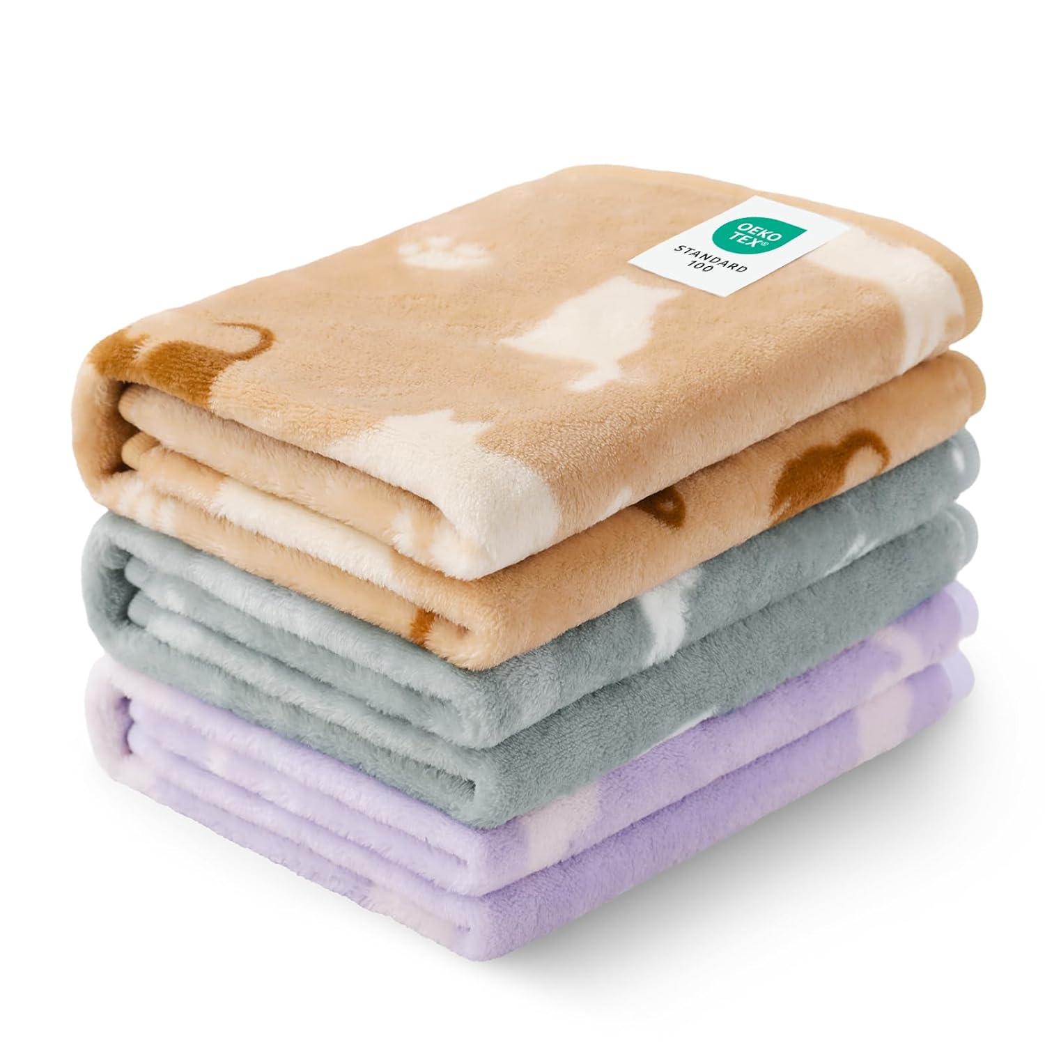 Luciphia 1 Pack 3 Blankets Fluffy Premium Fleece Pet Blanket Flannel Paw Printed Throw for Dog Cat(Small 23x16'', Grey/Brown/Blue)