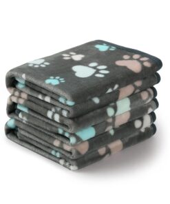 Luciphia 1 Pack 3 Blankets Fluffy Premium Fleece Pet Blanket Flannel Paw Printed Throw for Dog Cat(Small 23x16'', Grey/Brown/Blue)