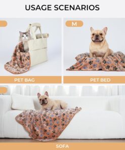 Luciphia 1 Pack 3 Blankets Super Soft Fluffy Premium Fleece Pet Blanket Flannel Throw for Dog Puppy Cat Paw Brown/Pink/White Small(23x16 inch)