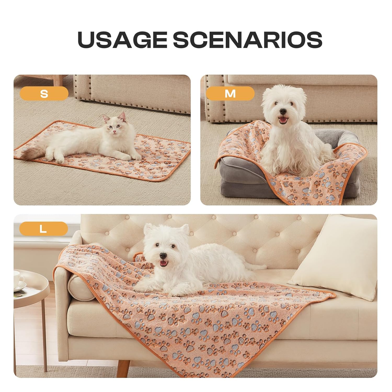 Luciphia 1 Pack 3 Blankets Super Soft Fluffy Premium Fleece Pet Blanket Flannel Throw for Dog Puppy Cat Paw Brown/Pink/White Small(23x16 inch)