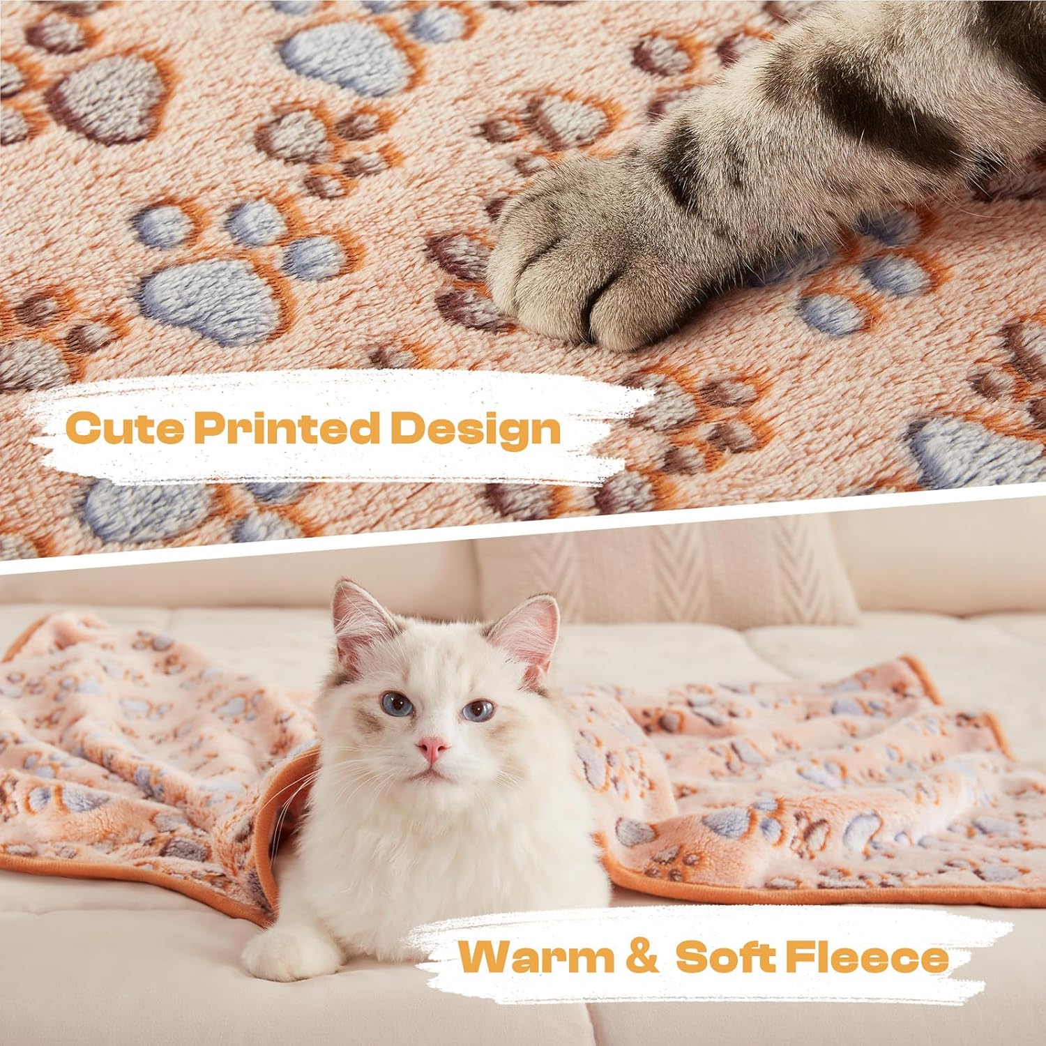 Luciphia 1 Pack 3 Blankets Super Soft Fluffy Premium Fleece Pet Blanket Flannel Throw for Dog Puppy Cat Paw Brown/Pink/White Small(23x16 inch)