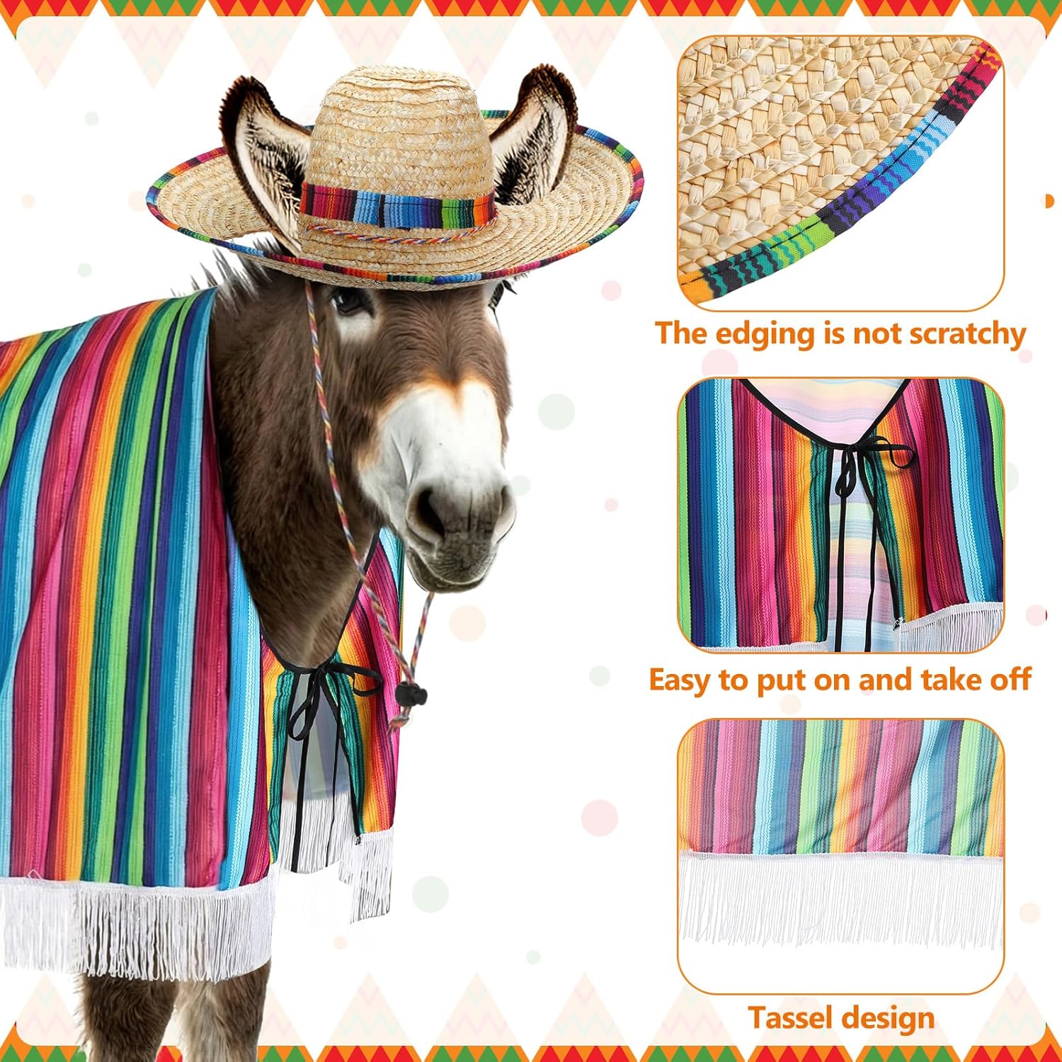 Lyrow 2 Pcs Mexican Donkey Costume Accessories Sombrero and Poncho Blankets for Real Donkeys Funny Parade Outfit for Horse Large Animal Feria Del Burro Cinco De Mayo Fiesta...