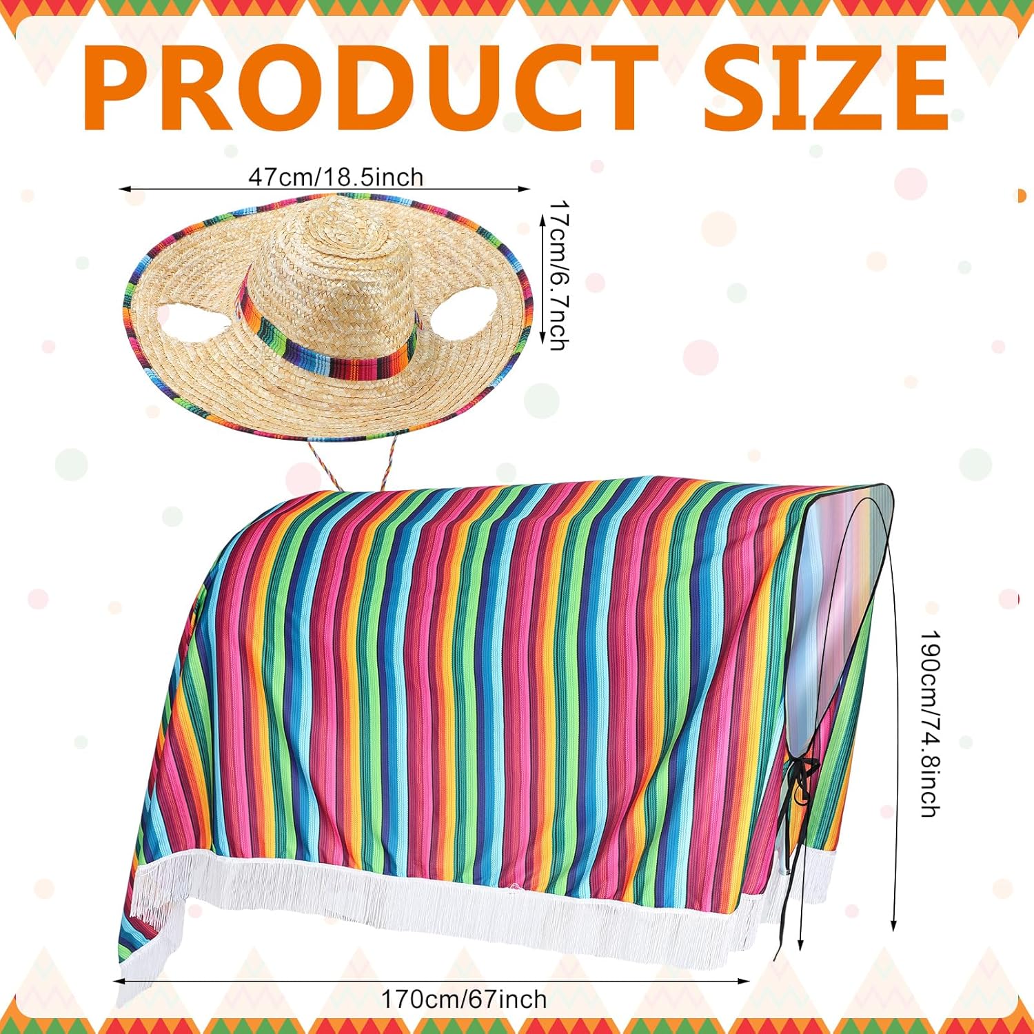 Lyrow 2 Pcs Mexican Donkey Costume Accessories Sombrero and Poncho Blankets for Real Donkeys Funny Parade Outfit for Horse Large Animal Feria Del Burro Cinco De Mayo Fiesta...