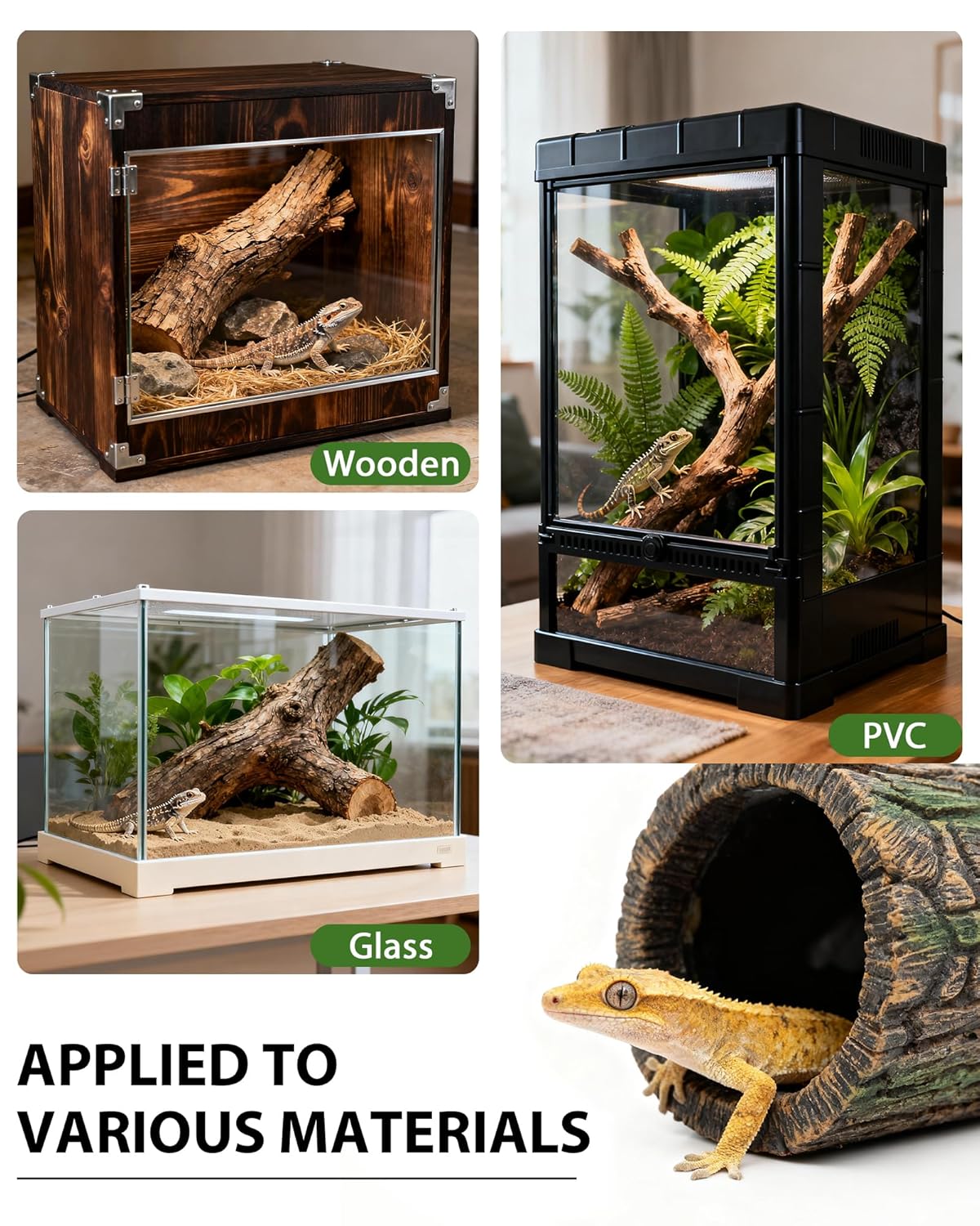 Magnetic Crested Gecko Hide - Resin Hollow Log Cave, Reptile Hide Cave, Reptile & Amphibian Habitat Hideouts, Aquariums & Terrariums Decor