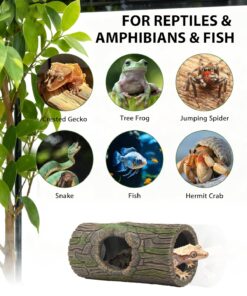 Magnetic Crested Gecko Hide - Resin Hollow Log Cave, Reptile Hide Cave, Reptile & Amphibian Habitat Hideouts, Aquariums & Terrariums Decor