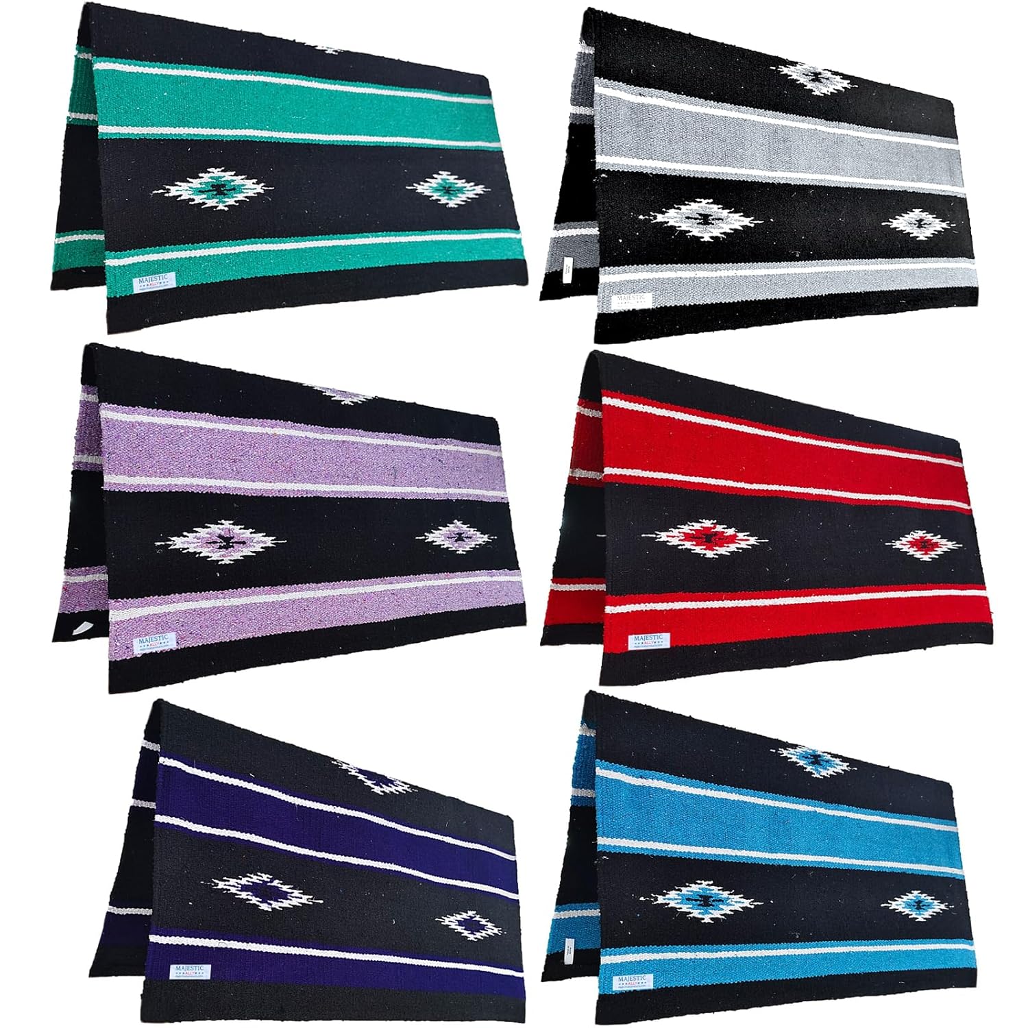 Majestic Ally 36"x 34" Navajo Design Acrylic Saddle Blanket -2.4 lbs (Hurricane Blue and Black)