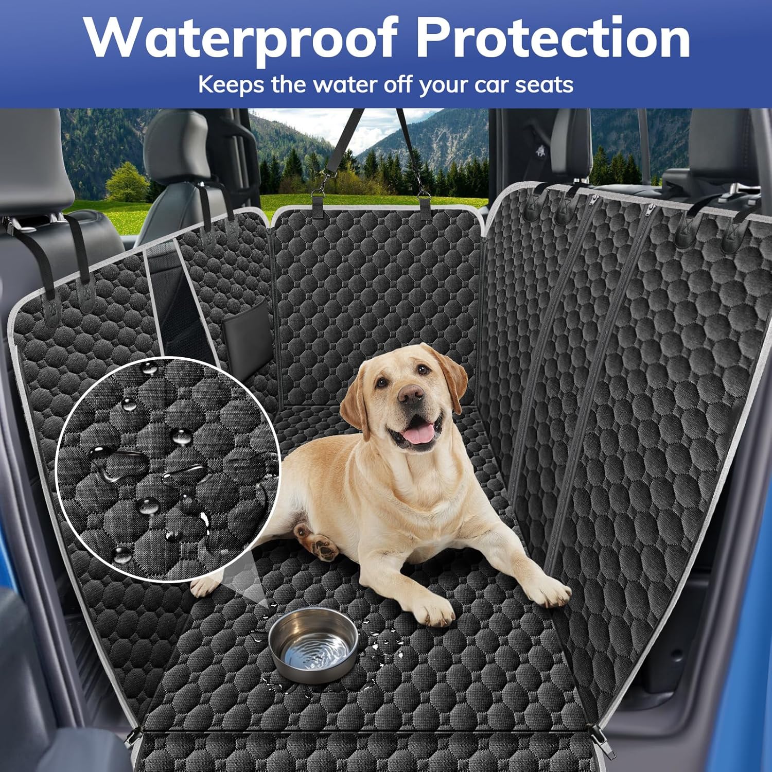 Mancro Back Seat Pet Cover for Dogs, Dog Hammock for Truck with Zipper Side Flap, Waterproof Covers for Full Size Crew Cab Trucks with Fold Up Seats, Fit for Ford F150, Dark...