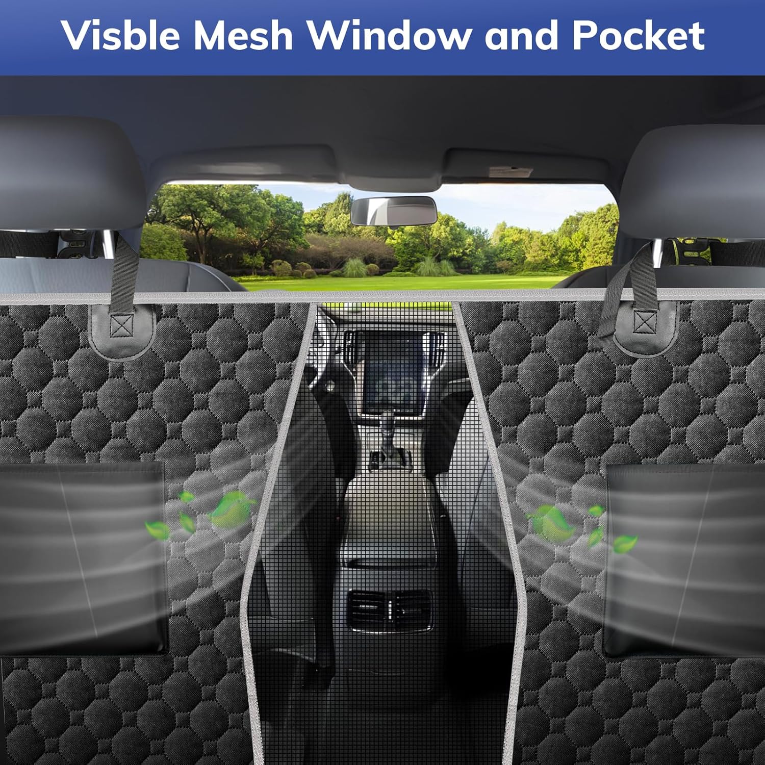 Mancro Back Seat Pet Cover for Dogs, Dog Hammock for Truck with Zipper Side Flap, Waterproof Covers for Full Size Crew Cab Trucks with Fold Up Seats, Fit for Ford F150, Dark...