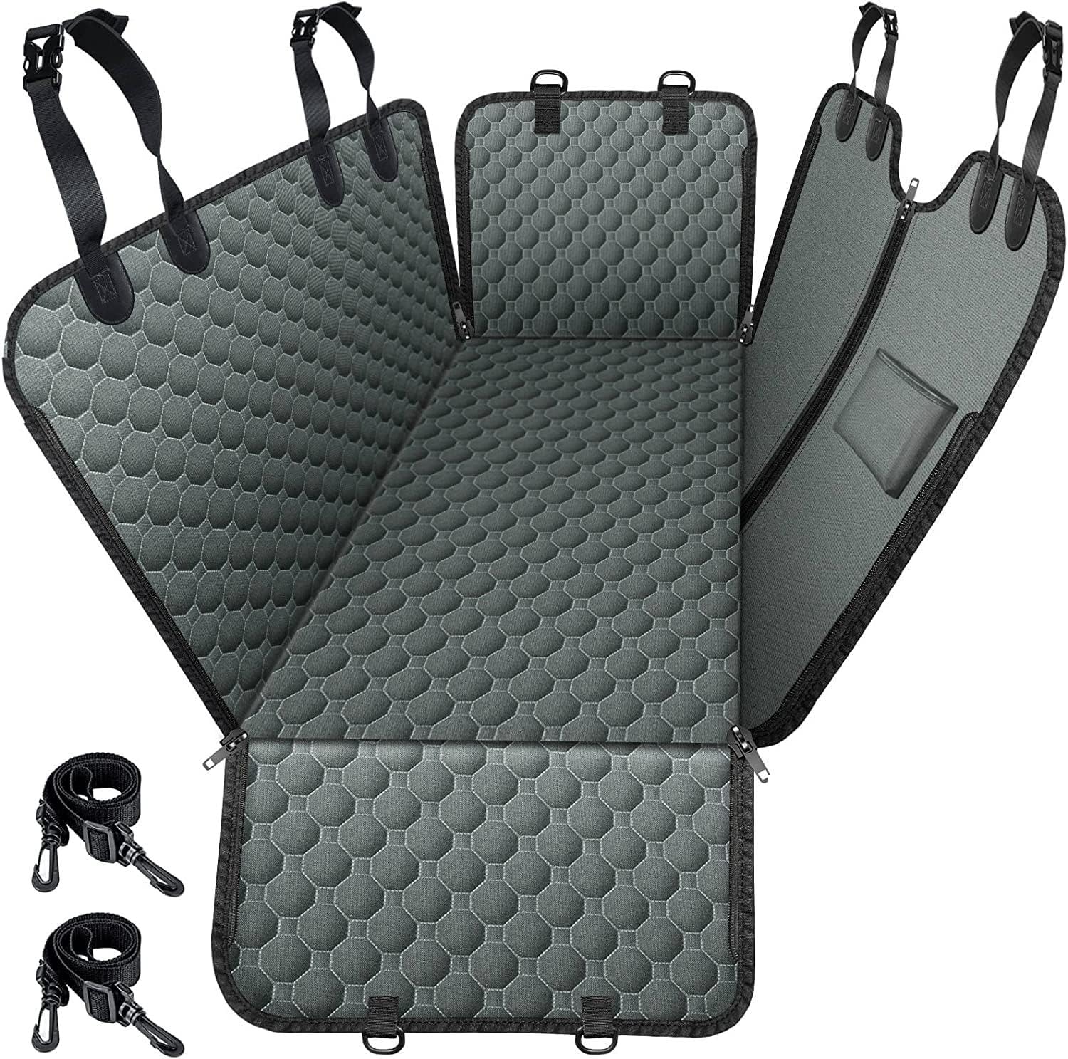 Mancro Back Seat Pet Cover for Dogs, Dog Hammock for Truck with Zipper Side Flap, Waterproof Covers for Full Size Crew Cab Trucks with Fold Up Seats, Fit for Ford F150, Dark...