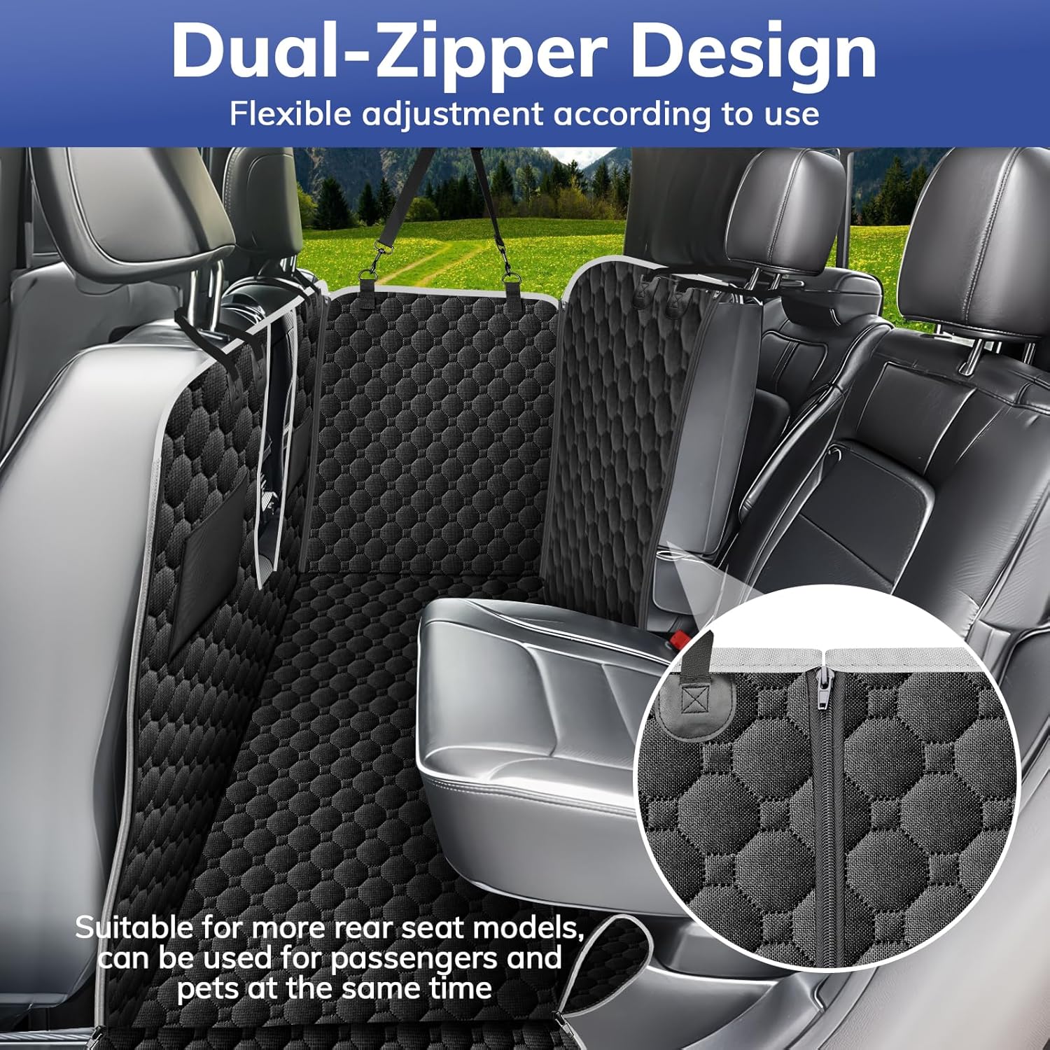 Mancro Back Seat Pet Cover for Dogs, Dog Hammock for Truck with Zipper Side Flap, Waterproof Covers for Full Size Crew Cab Trucks with Fold Up Seats, Fit for Ford F150, Dark...