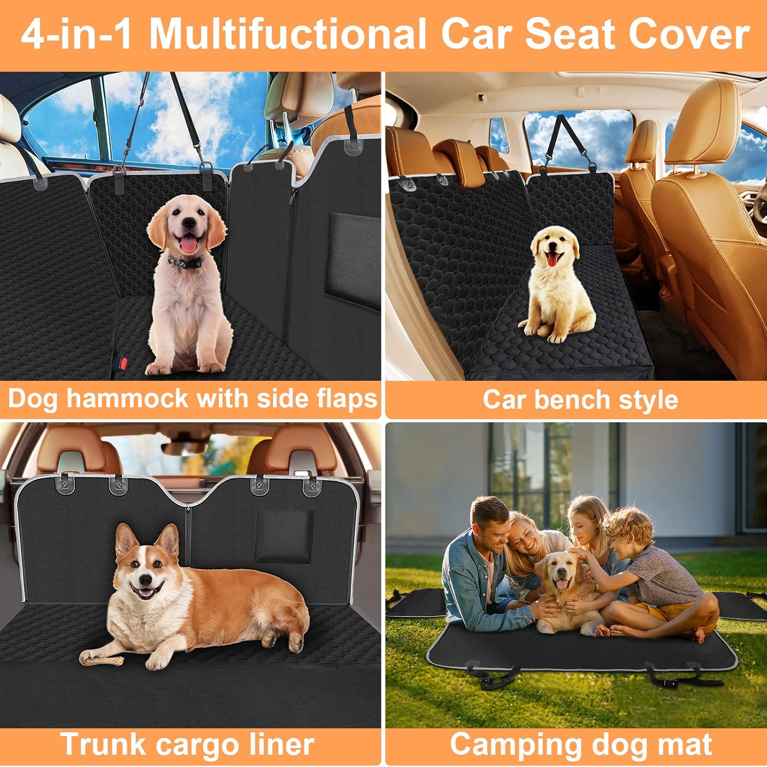 Mancro Dog Car Seat Cover for Back Seat, 2026 Upgraded 600D Heavy Duty Waterproof & Scratch-Resistant Dog Hammock for Car, Back Seat Pet Cover for Dogs with Sedan, Trucks and...