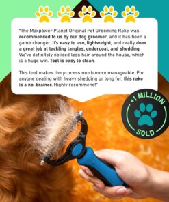 Maxpower Planet Original Pet Grooming Rake - Double-Sided Deshedding Dematting Tool, Undercoat Rake for Dogs & Cats, Extra-Wide Dog Grooming Brush & Deshedder Comb for Long...