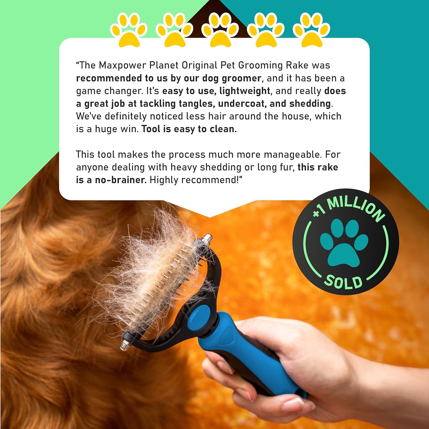 Maxpower Planet Original Pet Grooming Rake - Double-Sided Deshedding Dematting Tool, Undercoat Rake for Dogs & Cats, Extra-Wide Dog Grooming Brush & Deshedder Comb for Long...