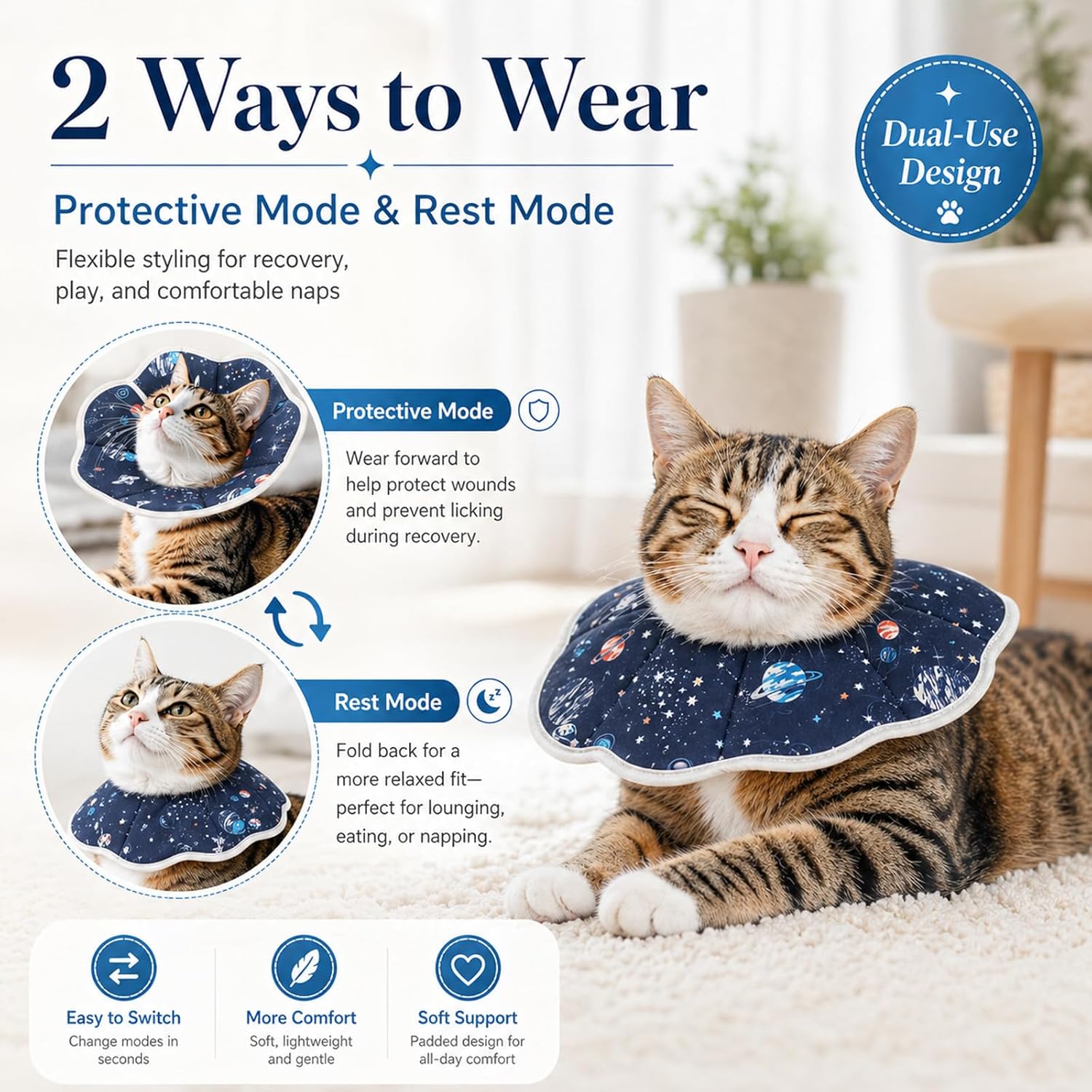 Mechpia Cat Cone Collar Soft, Cat Recovery Collar to Stop Licking, Protective Cat Neck Cone After Surgery for Small Medium Cats Kittens Puppies