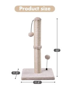 MECOOL Cat Scratching Post Premium Basics Kitten Scratcher Sisal Scratch Posts with Hanging Ball 22in for Kittens or Smaller Cats (22 inches for Kitten, Beige)