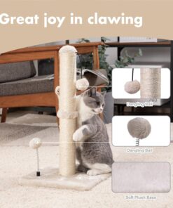 MECOOL Cat Scratching Post Premium Basics Kitten Scratcher Sisal Scratch Posts with Hanging Ball 22in for Kittens or Smaller Cats (22 inches for Kitten, Beige)