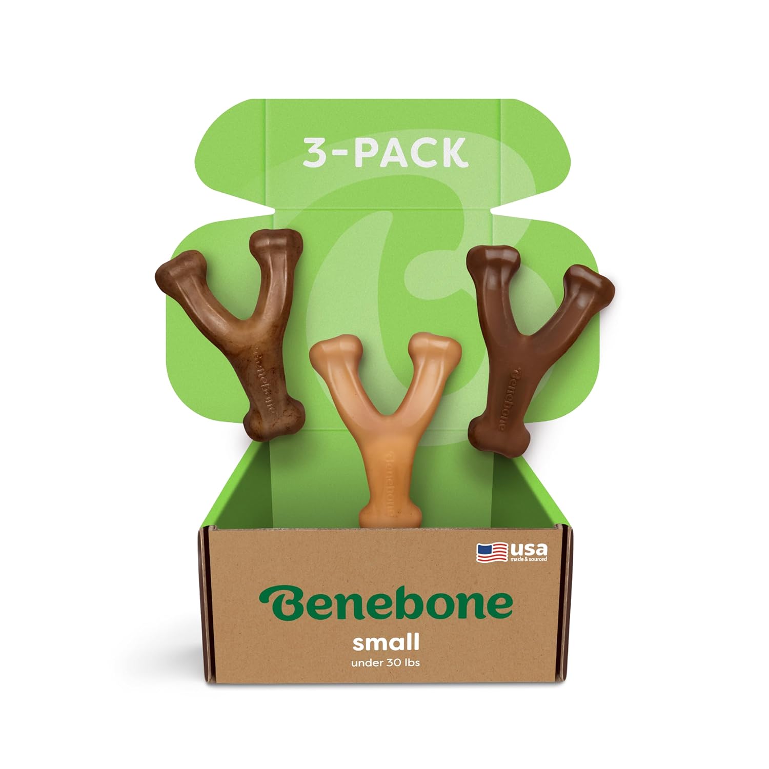 Medium 3-Pack, Benebone Wishbone Durable Dog Chew Toy for Aggressive Chewers, Real Bacon, Chicken, Peanut Butter, Made in USA, Variety Pack