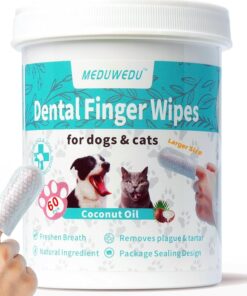 MEDUWEDU Dental Care Finger Wipes 60 Counts,Teeth Cleaning Finger Wipes for Dogs & Cats,Reduces Plaque & Supports Oral Freshness, Coconut Scent