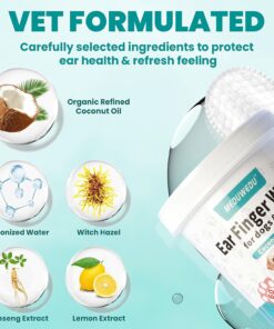 MEDUWEDU Ear Cleaner Finger Wipes 60 Counts, Dog Ear Cleaner, Grooming Kit Care for Dogs and Cats, Soft & Easy Otic Cleaning Pads, Remove Wax, Dirt & Stop Smelly, Itchy,...