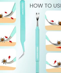 MEDUWEDU Tick Removal Tool Kit for Dogs, Cats & Humans – Stainless Steel Tick Tweezer, Fork & Dual-Head Clamp with Leather Pouch, Safe & Easy Tick Remover for Pets, Ideal for...