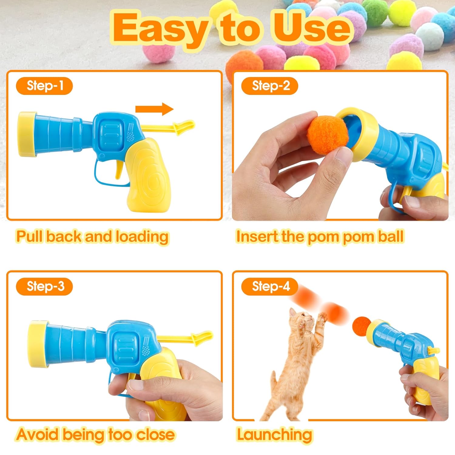 MeoHui 31Pcs Cat Ball Toy Launcher Gun,Cat Balls Fetch Toy,30Pcs Plush Fuzzy Balls Launcher Cat Toy for Cats with 1 Gun,Funny Interactive Cat Toys for Bored Indoor Adult...