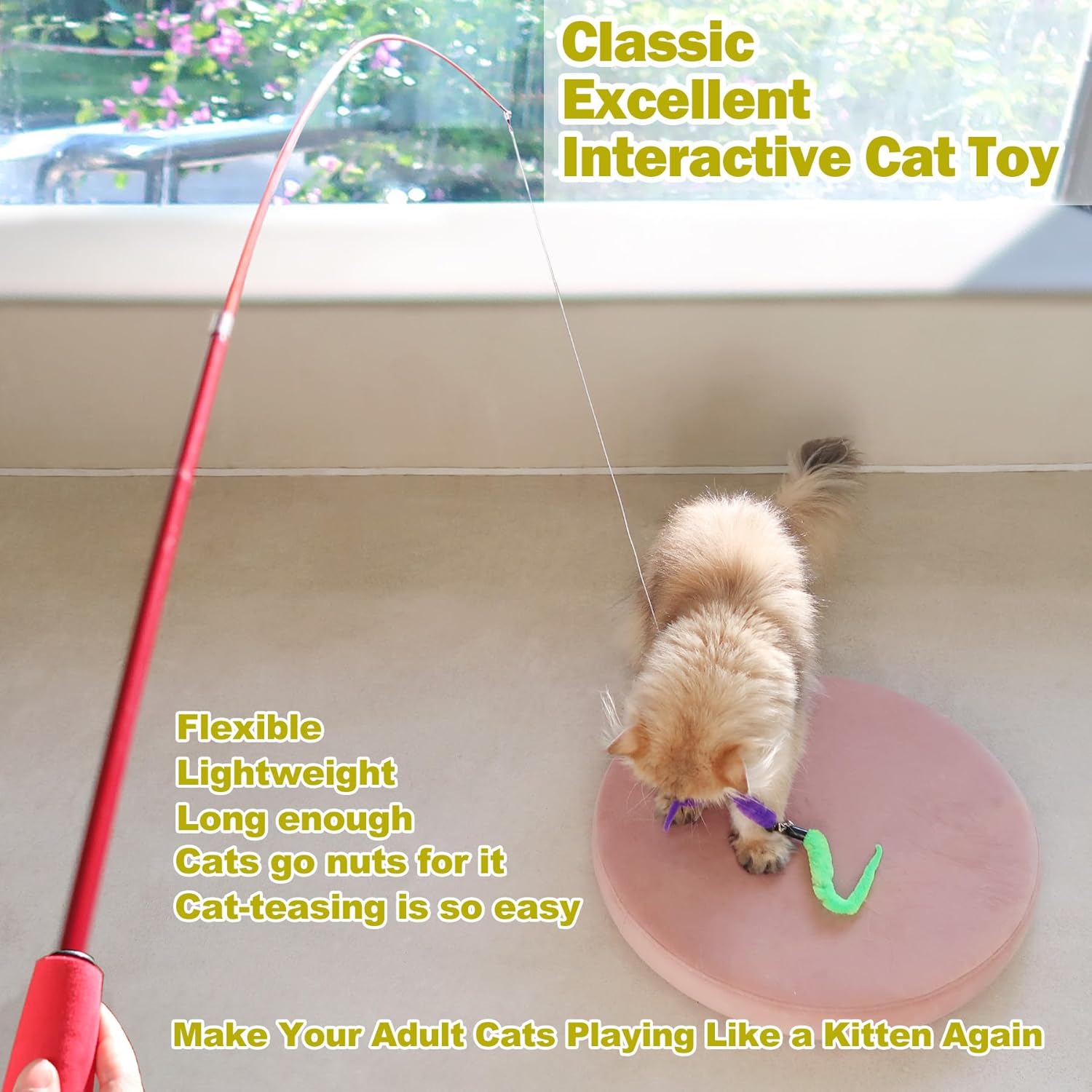 MeoHui Cat Toys for Indoor Cats, Interactive Cat Toy 2PCS Retractable Wand Toy and 9PCS Cat Feather Toys Refills, Funny Kitten Toys Cat Fishing Pole Toy for Bored Indoor Cats...