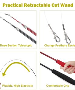 MeoHui Cat Toys for Indoor Cats, Interactive Cat Toy 2PCS Retractable Wand Toy and 9PCS Cat Feather Toys Refills, Funny Kitten Toys Cat Fishing Pole Toy for Bored Indoor Cats...