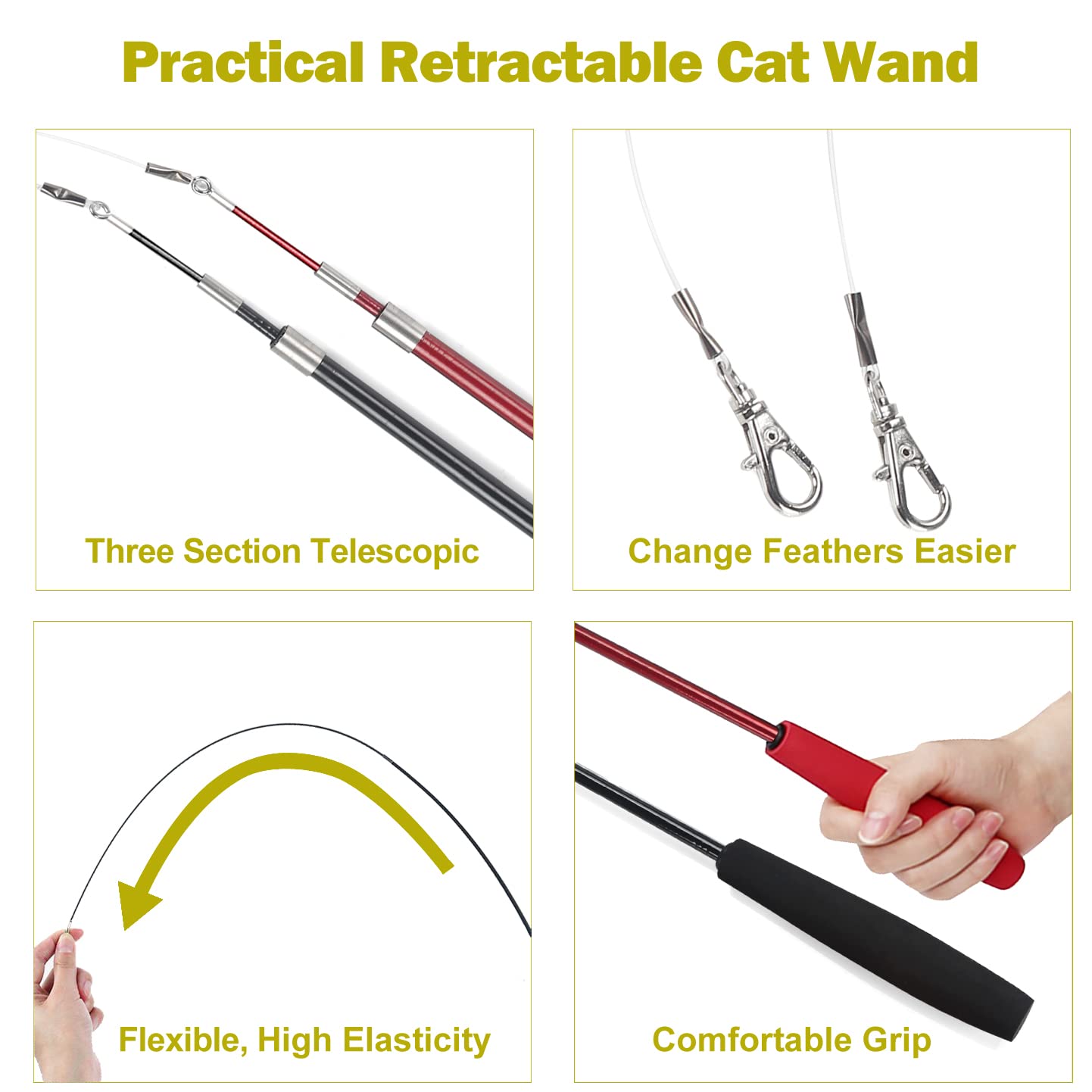 MeoHui Cat Toys for Indoor Cats, Interactive Cat Toy 2PCS Retractable Wand Toy and 9PCS Cat Feather Toys Refills, Funny Kitten Toys Cat Fishing Pole Toy for Bored Indoor Cats...