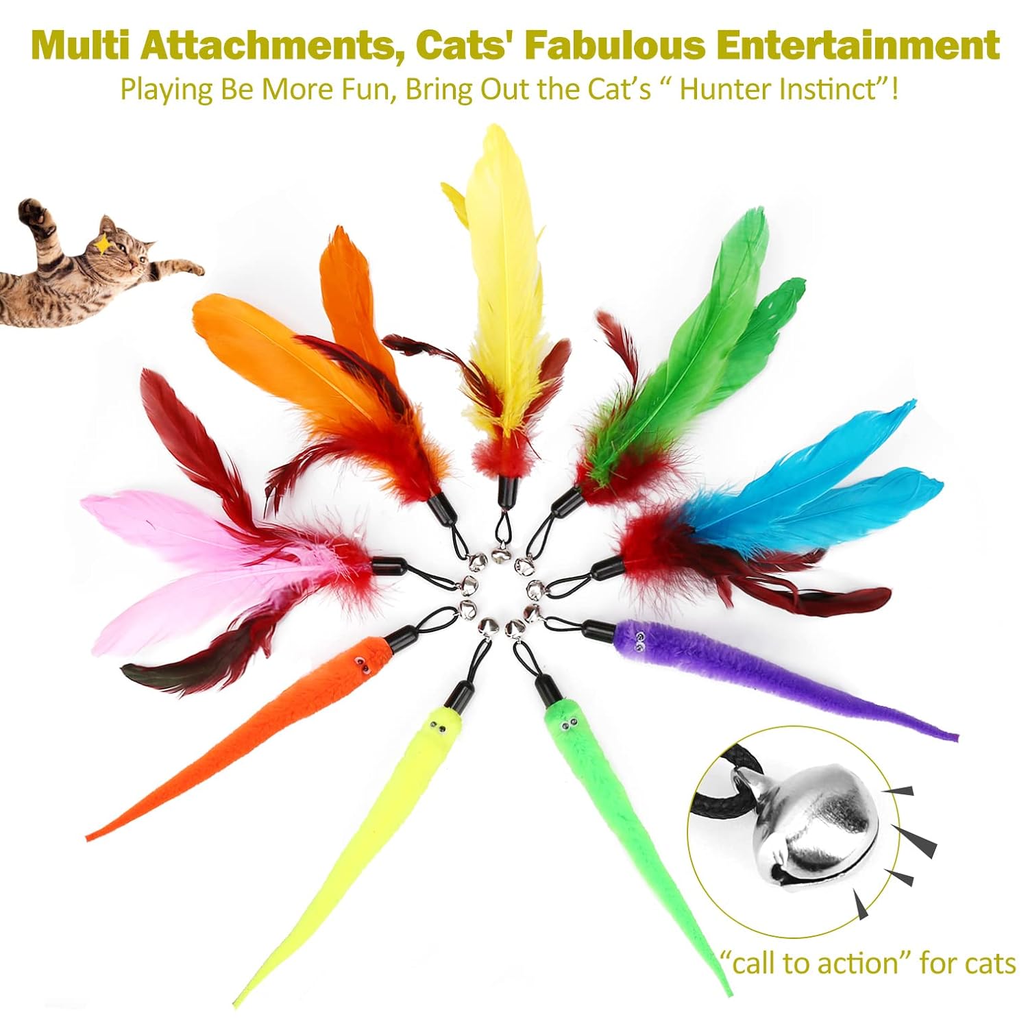 MeoHui Cat Toys for Indoor Cats, Interactive Cat Toy 2PCS Retractable Wand Toy and 9PCS Cat Feather Toys Refills, Funny Kitten Toys Cat Fishing Pole Toy for Bored Indoor Cats...
