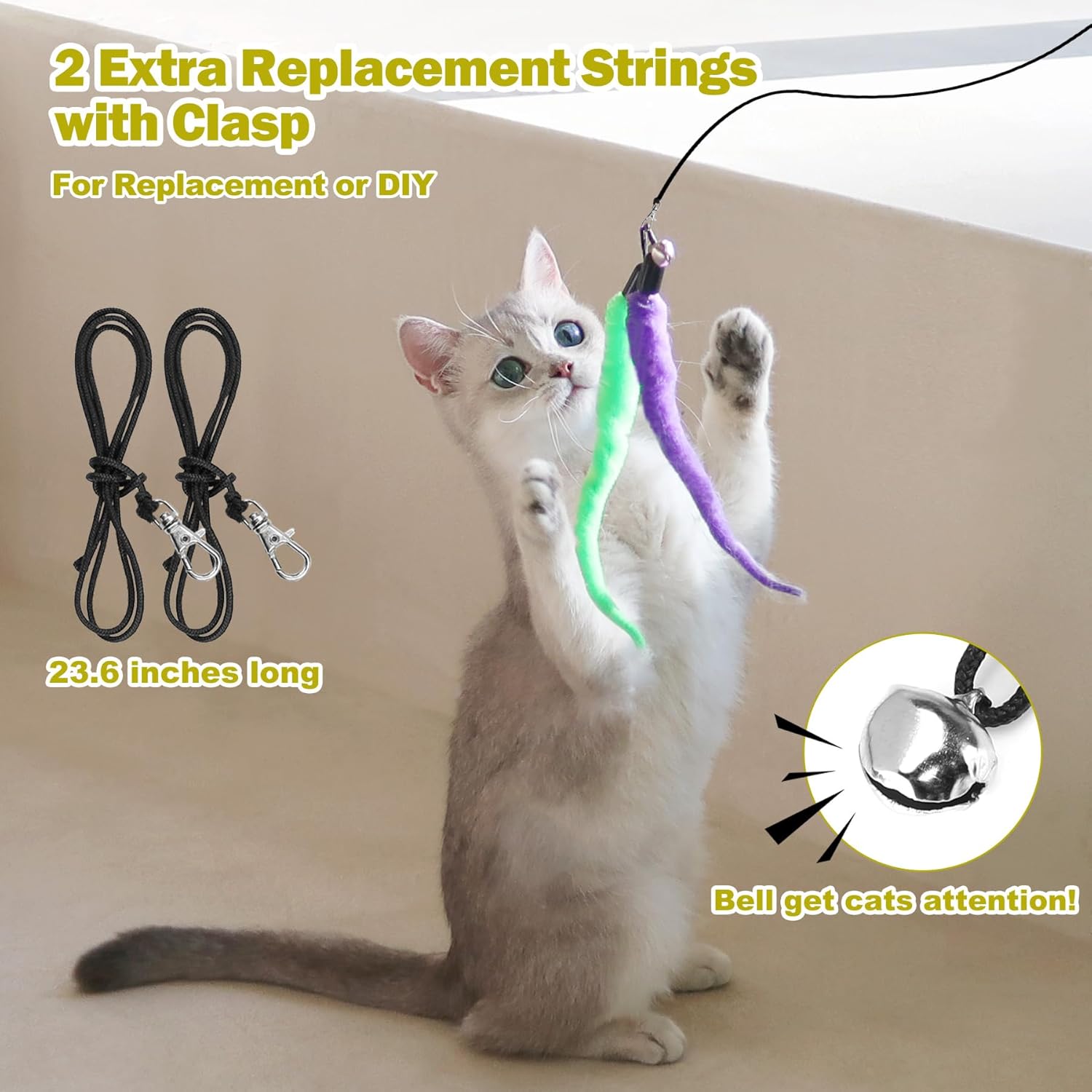 MeoHui Cat Toys for Indoor Cats, Interactive Cat Toy 2PCS Retractable Wand Toy and 9PCS Cat Feather Toys Refills, Funny Kitten Toys Cat Fishing Pole Toy for Bored Indoor Cats...