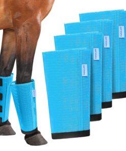 Mesh Horse Fly Boots Set of 4, Loose Fitting Leggings for Horses, Reduce Stressful Stomping, Breathable Adjustable and Universal Fit for 4 Legs, Reliable Stay Put (Purple)