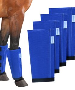 Mesh Horse Fly Boots Set of 4, Loose Fitting Leggings for Horses, Reduce Stressful Stomping, Breathable Adjustable and Universal Fit for 4 Legs, Reliable Stay Put (Purple)