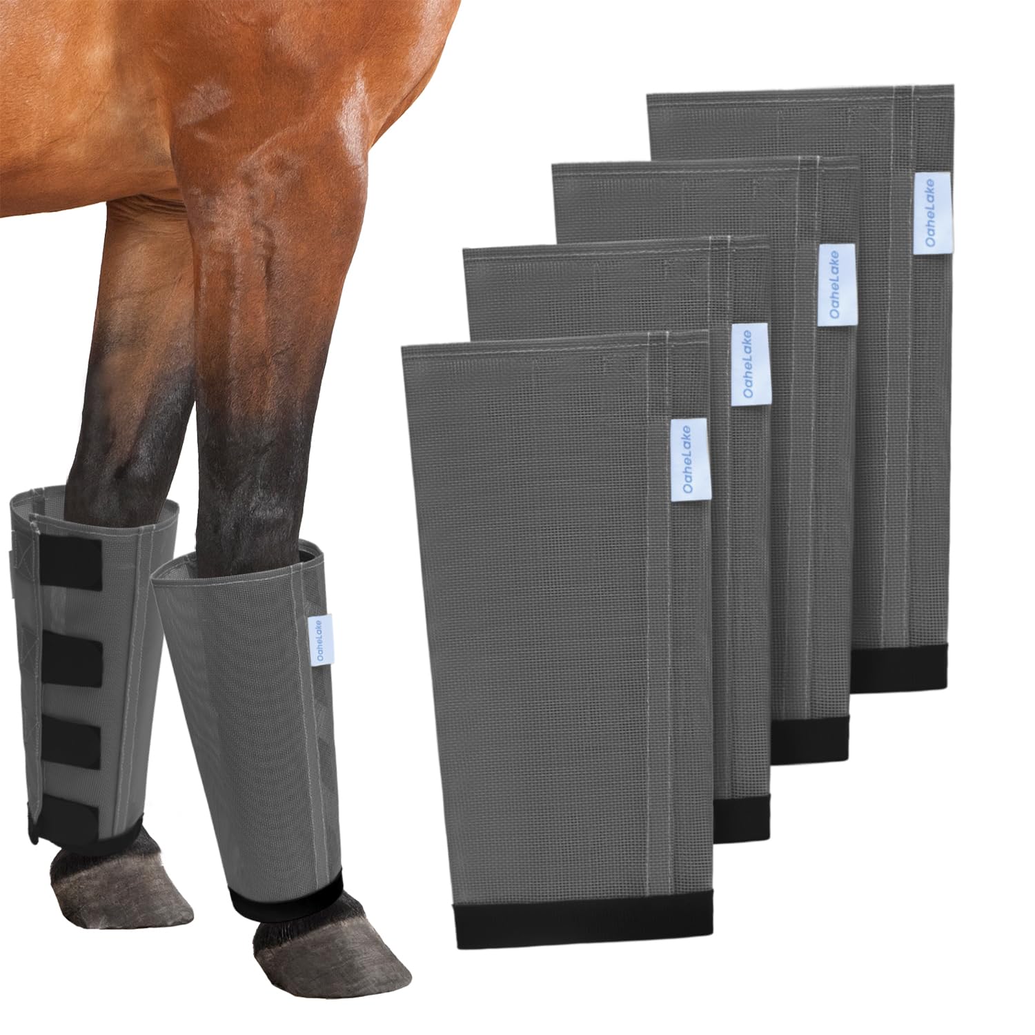 Mesh Horse Fly Boots Set of 4, Loose Fitting Leggings for Horses, Reduce Stressful Stomping, Breathable Adjustable and Universal Fit for 4 Legs, Reliable Stay Put (Purple)