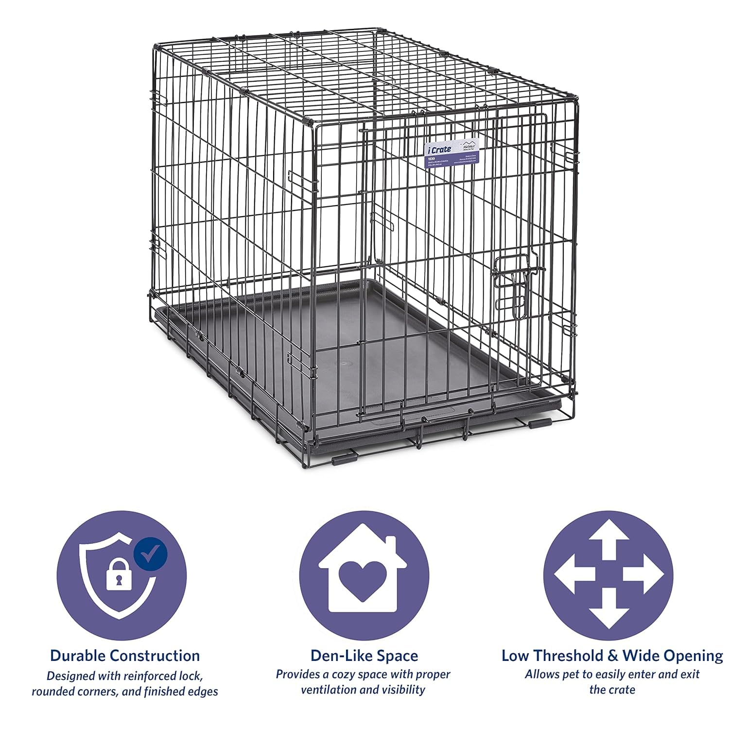 MidWest Homes for Pets 30-Inch iCrate for Medium Breeds, 21-40 lbs, Single Door Folding Dog Crate with Divider Panel, Leak-Proof Tray & Secure Latch, Portable, Durable & Easy to...