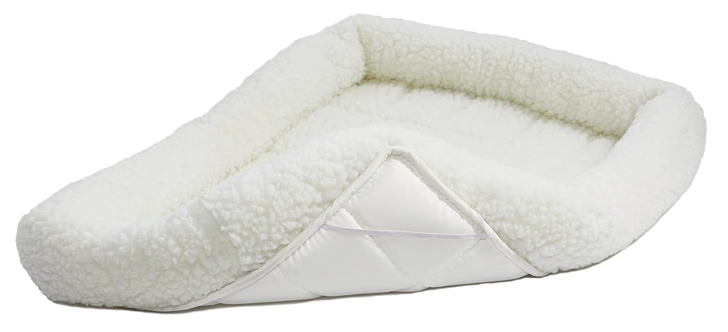 MidWest Homes for Pets QuietTime XXS Dog Bed - White Fleece Bolster, Ultra-Soft and Machine Washable, Fits 18-Inch Crates and Carriers, for Small Dogs and Cats