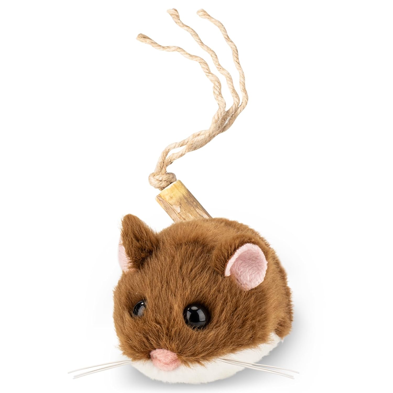 Migipaws Interactive MigiMouse Cat Toy 360° Rolling & Spin with Mesh Plastic Tail for Indoor Cats Smart Motion Sensor, Realistic Squeak, Rechargeable Plush Kitten Toy(Brown Long)