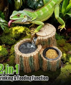 MIXJOY 2 in 1 Reptile Water Fountain with Food Dish 550ML, Reptile Waterfall Drinking Fountain with Adjustable Flow, Natural Resin, Reptile Water Dispenser for Bearded Dragon...