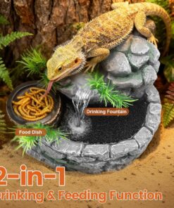 MIXJOY 2 in 1 Reptile Water Fountain with Food Dish 550ML, Terrarium Reptile Waterfall Drinking Fountain, Reptile Water Dispenser for Bearded Dragon Gecko Tree Frog Turtle...