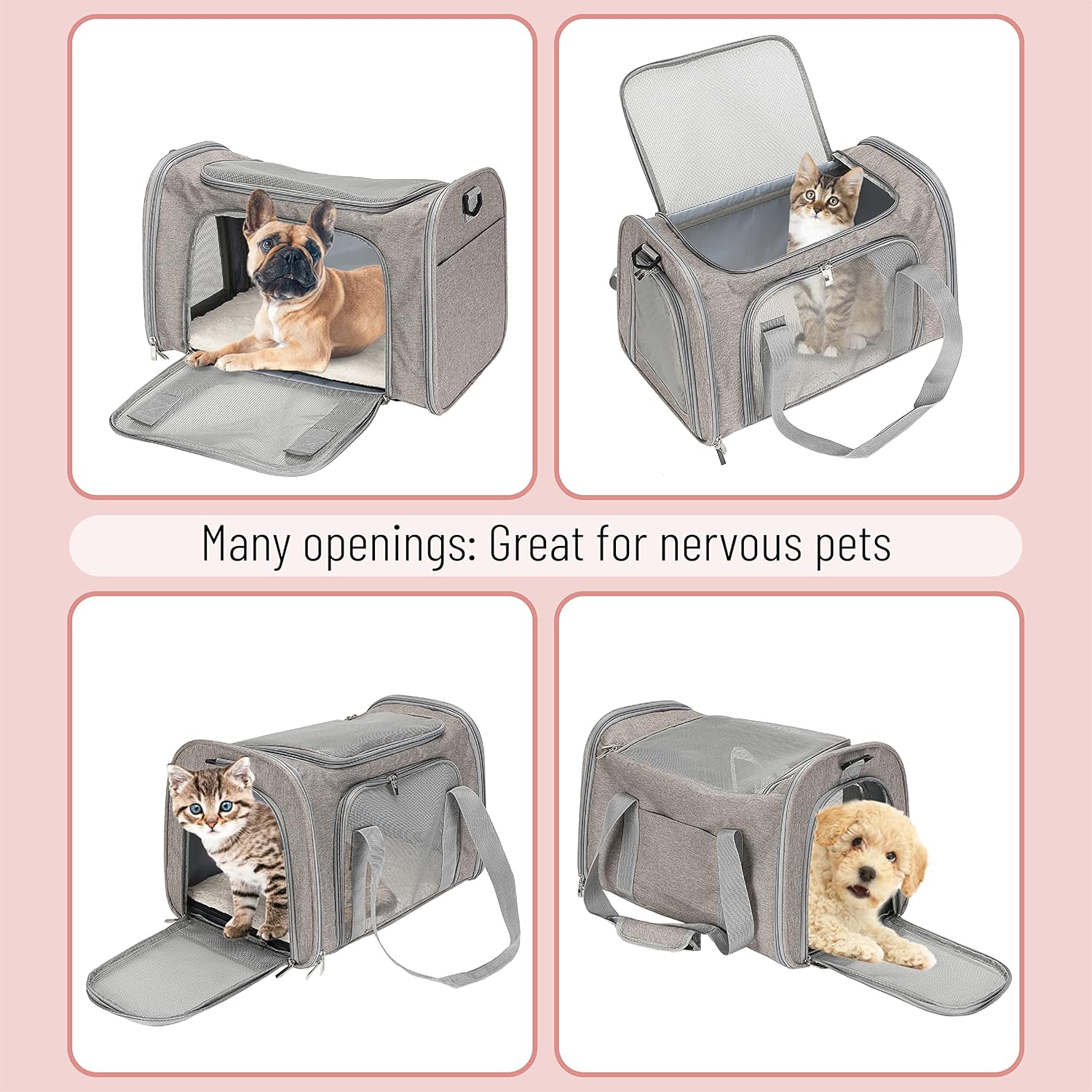Mr. Pen- Pet Carrier, 17.5" x 11.2" x 11.5", Medium Size, Gray, Portable Travel Carrier for Small Pets, Cats & Small Dogs, Breathable Mesh, Safety Inner Leash, Side Pocket &...
