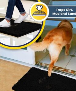 Muddy Mat® | Super Absorbent Door Mat Indoor, Microfiber Quick Dry Chenille Entryway Rug, Non-Slip Front Door Mat, Indoor Mats for Entryway, Machine Washable Pet Rug, Black 30