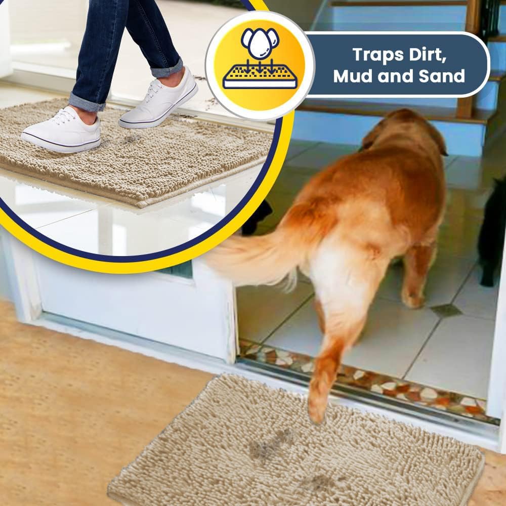 Muddy Mat® | Super Absorbent Door Mat Indoor, Microfiber Quick Dry Chenille Entryway Rug, Non-Slip Front Door Mat, Indoor Mats for Entryway, Machine Washable Pet Rug, Beige 30"x19"