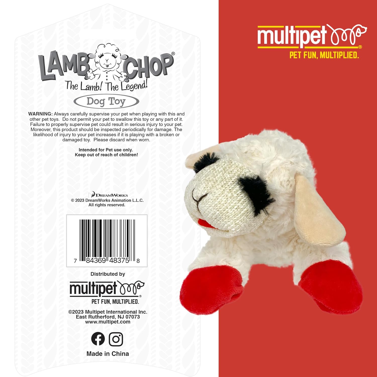 Multipet Lamb Chop Dog Plush Toy - Squeaky Toy for Small & Medium Dogs - Extra Soft Plush - Stuffed Animal for Cuddling & Playing (10", Cream, 5 Squeakers)